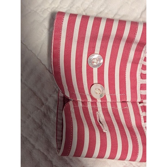 Bullock & Jones Men’s Shirt SIZE M Long Sleeve Striped Cotton Fuschia/White - Picture 9 of 12
